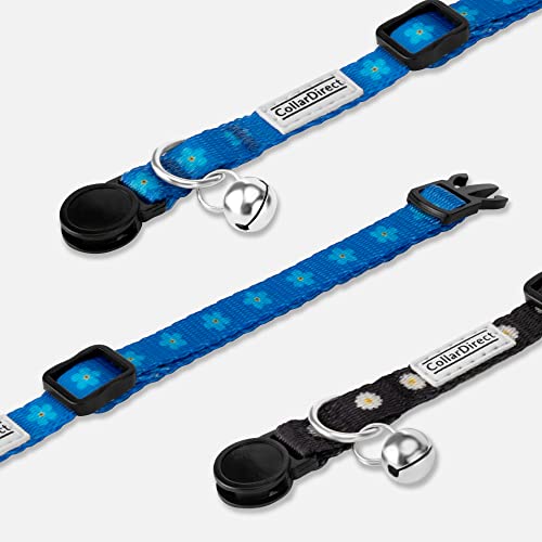 Floral Cat Collar 2-Pack, Breakaway with Bell - color: Black & Blue