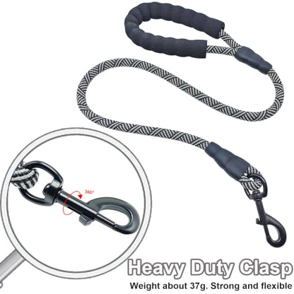 MayPaw Heavy Duty Rope Dog Leash, 3/4/6/7/8/10/12/15/20/30FT Nylon Pet Leash, Soft Padded Handle Thick Lead Leashes for Large Medium Dogs (Black, 1/2" * 3') - color: black, size: 1/2" * 3'