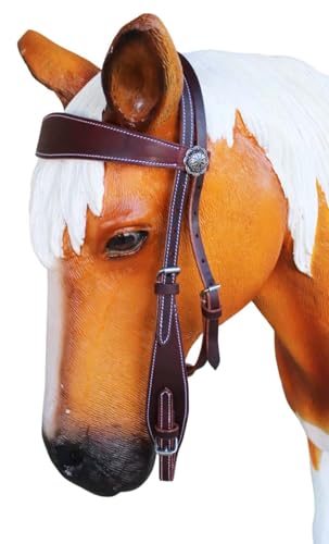 CHALLENGER Latigo Leather Western Bridle with Roller Adjustable Horse Headstall 78JBridle - color: Latigo Broad Browband, size: Pony