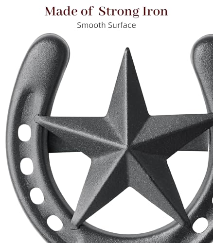 Cowboy Hat Rack for Wall, 6 Pack Iron Horseshoe Star Hooks, Black - color: Black