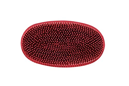Grewal Equestrian Oval Face Grooming & Bathing Curry Brush for Horses, Dogs, Cats, & Other Pets - Very Soft Bristles (Red) - color: Red