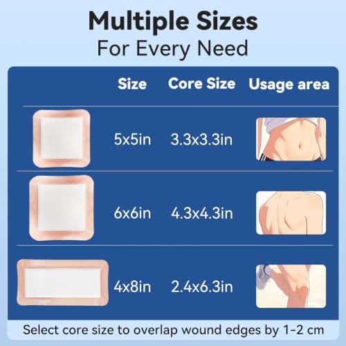 Dimora Silicone Super Absorbent Wound Dressings - Gentle Adhesive Bandages with Ultrasorb Polymer,Heavy Exudate Wound Care Pads 6"X 6" 10 Packs - size: 6"x 6"