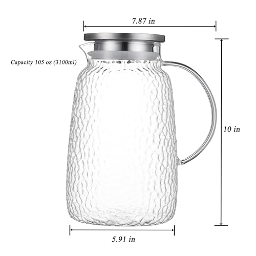 Purefold 105 Oz Borosilicate Glass Pitcher with Lid, Glass Beverages Jug | Iced tea, juice, milk, coffee pitcher. Heat resistant 0–300°F. Dishwasher safe, BPA free borosilicate glass, leakproof lid. - size: 105 Ounces