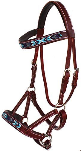 Horse Western Leather Beaded Bitless Sidepull Bridle Reins 77RS18MG-F