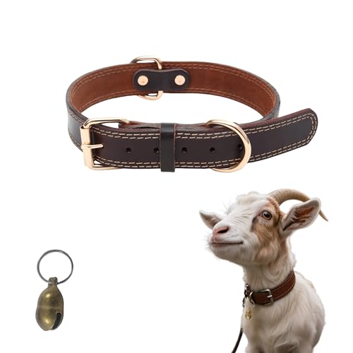 Genuine Leather Goat Collar with Brass Bell,M-22 (Neck Fits 15-19in) - size: M-22" (Neck Fits 15-19IN)