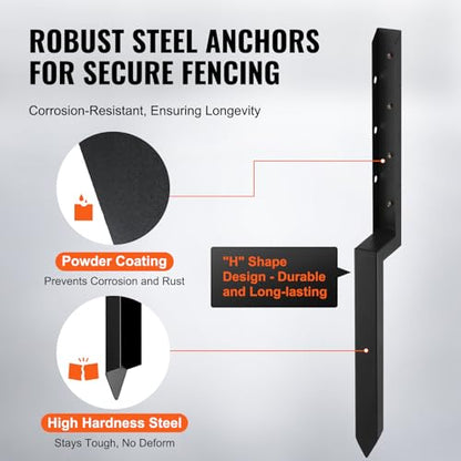 VEVOR Fence Post Anchor, 4 Pack Repair Kit Inner Diameter 2 x2 Inches Heavy Duty Steel Fence Post Support Stakes, Anchor Ground Spike for Repair Tilted, Broken Wood Post - size: 4PC 34x2x2 Inches