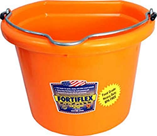 Fortiflex Flat Back Feed Bucket for Dogs/Cats and Small Animals, 8-Quart, Tangerine Orange