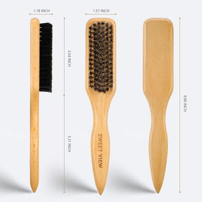SWEET VIEW Boar Bristle Slick Back Hair Brush | Smooth Flyaways, Frizz, Sleek Ponytail, Buns and Edge Baby Hair, Gel Comb Styling Accessories for Girls, Kids and Women - color: Wood Color