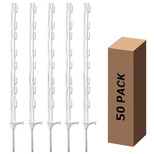 50 Pack 48'' Plastic Step-in Electric Fence Posts,Temporary Fence Stakes - color: White, size: 50 Pack