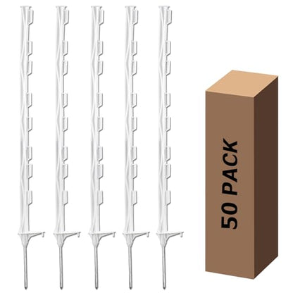 50 Pack 48'' Plastic Step-in Electric Fence Posts,Temporary Fence Stakes - color: White, size: 50 Pack