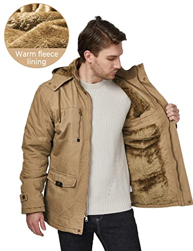 WenVen Men's Winter Thicken Fleece Cotton Military Parka Jacket Warm Coat - color: Khaki, size: Medium