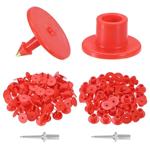 M METERXITY 50-Pack Cattle Ear Tags, Plastic Round Blank Livestock Tags with 2 Ear Label Needles for Cows/Sheep/Cattle/Pig, Farm Animal Identification Markers [Red] - color: Red