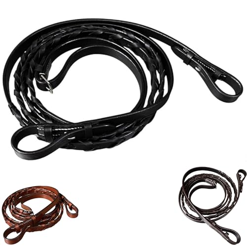 Majestic Ally Horse Reins, Full Size, English Riding, Multiple Styles and Colors - color: Black, style: Leather Laced Reins