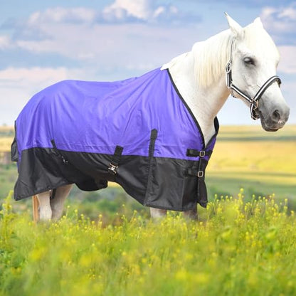600D Horse Blanket, 0g No-Fill Waterproof Turnout Rain Sheet - color: Violet/Black, size: 78"