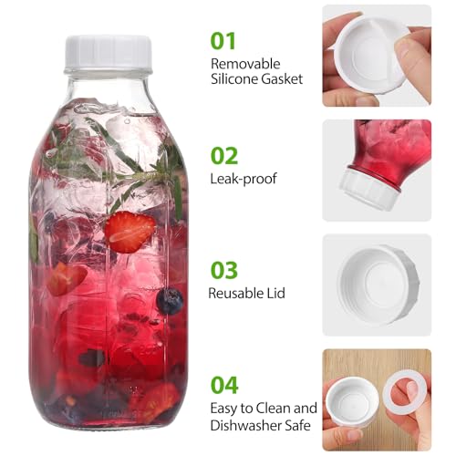 CUCUMI 2 Pack 32 Oz Glass Milk Bottle with Reusable Lid | for Almond Milk, Oat/Nut Milk, Water Jug Breast Milk Pitcher,Juice Bottles for Buttermilk, Nut, Juice, Syrup, Coffee Creamer - color: 2pcs-32oz