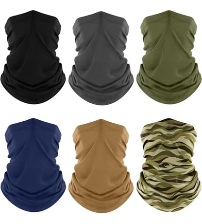 Fuinloth Neck Gaiter, 6 Pack Cooling UV Protection Bandana Face Mask Gator - color: Black+gray+green+navy+sand+swell Green