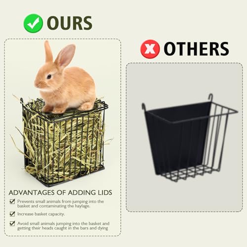 Rabbit Hay Feeder with Lid, Metal Hay Rack with Adjustable Hook - size: Square feeder