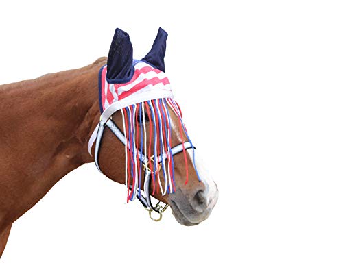 Derby Originals Reflective Mesh Fringe Fly Bonnet with 1 Year Warranty - color: Patriotic, size: X-Large (Warmblood)