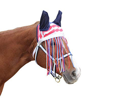 Derby Originals Reflective Mesh Fringe Fly Bonnet with 1 Year Warranty - color: Patriotic, size: X-Large (Warmblood)