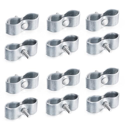 12 Pcs 1-5/8" Chain Link Fence Panel Clamps, Dog Kennel Clamps for 1-5/8" OD Pipe, Galvanized Steel, for Round Pipe Panel Frame,Bolts & Nuts include - size: 1-5/8 12Pcs