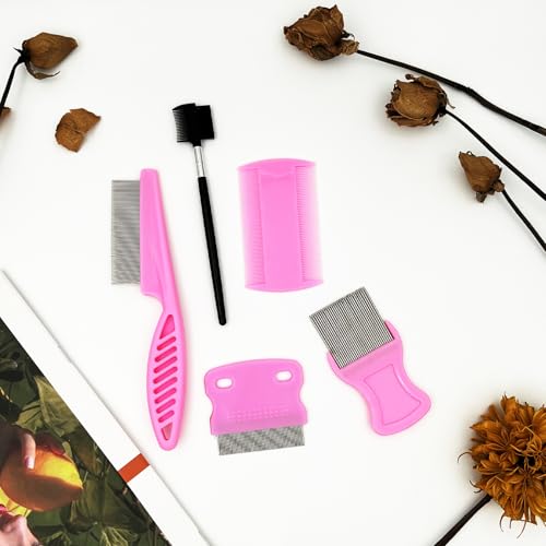 Flea & Lice Combs for Pets – Fine-Tooth Stainless Steel Grooming Set, Dematting Tools for Dogs and Cats – 5 Pack