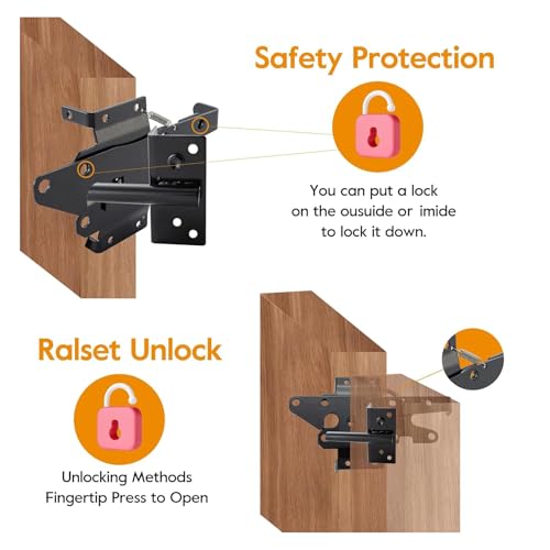 Self-Locking Gate Latch for Wooden Fence, Post Mount Automatic Gate Lock | 1 Pack, Gate Latches for Wooden Gates, Outdoor Garden, Vinyl, Included Screws, Black Finish, Steel, HOME MASTER HARDWARE