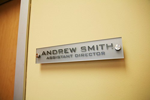 Personalized Office Wall Name Plate Sign. Modern Stainless Steel Legs (Frosted Silver) - color: Frosted Silver