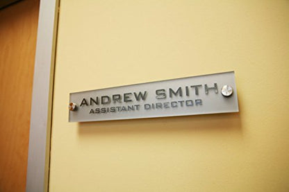 Personalized Office Wall Name Plate Sign. Modern Stainless Steel Legs (Frosted Silver) - color: Frosted Silver