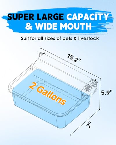 PETIMI Automatic Dog Water Dispenser, 2 Gallons 304 Stainless Steel Dog Water Bowl for Indoor/Outdoor, Large Water Bowl for Pets & Livestock, Anti Tip, Wide Mouth, Water Auto Fill, Fit GHT 3/4" Faucet
