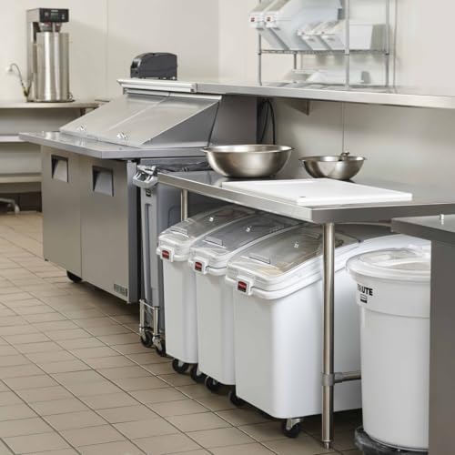 Rubbermaid Commercial Products ProSave Shelf-Storage Ingredient Bin With Scoop, 600-Cup capacity, Plastic, White, Sliding Lid, Container with Wheels for Kitchen/Restaurant Food Organization - size: 600 Cup