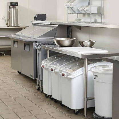 Rubbermaid Commercial Products ProSave Shelf-Storage Ingredient Bin With Scoop, 600-Cup capacity, Plastic, White, Sliding Lid, Container with Wheels for Kitchen/Restaurant Food Organization - size: 600 Cup