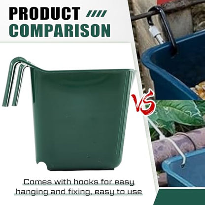4 Pcs 15 Quart Plastic Hook Over Horse Feed Bucket for Stall Fence, Green - color: Green