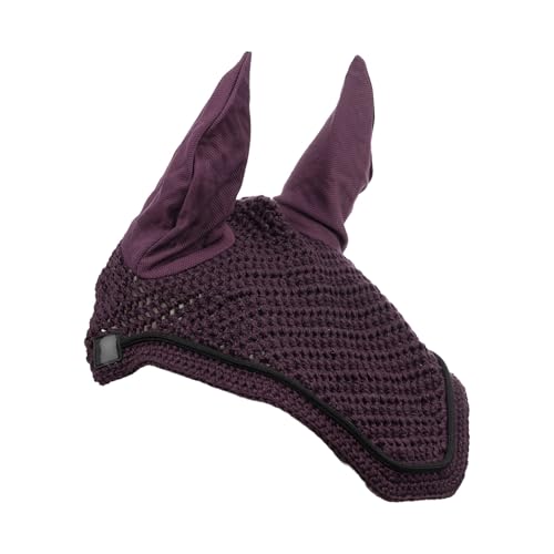 Equinavia Voss English Saddle Pad & Fly Bonnet Set, All Purpose Jumping | Contoured diamond-quilted all purpose English saddle pad with matching hand-crocheted fly bonnet, show-ready & breathable. - color: Plum Wine/Black