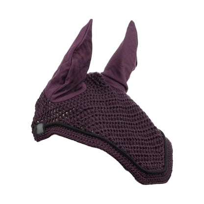 Equinavia Voss English Saddle Pad & Fly Bonnet Set, All Purpose Jumping | Contoured diamond-quilted all purpose English saddle pad with matching hand-crocheted fly bonnet, show-ready & breathable. - color: Plum Wine/Black