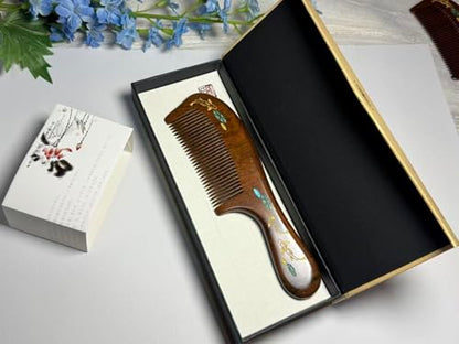 Handmade wooden hair comb, natural sandalwood comb, anti-static wooden combs, with sandalwood fragrance, good for hair growth, suitable for ladies and girls. (handle comb) - color: handle comb