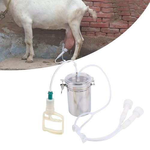 2L Manual Milking Machine, Stainless Steel Goat Milking Machine Manual Goat Milker Double Head Milker, Portable for Milk Plant Farm