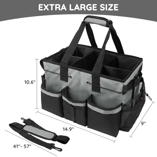 ZKOO Large Cleaning Caddy Bag with Handle, Built-in Sturdy Support Board, Adjustable Shoulder Strap, Multi-compartment Design Cleaning Supply Tote for Cleaners & Housekeepers (Gray) - color: Gray