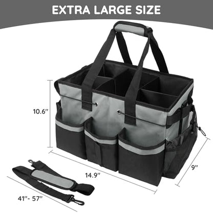ZKOO Large Cleaning Caddy Bag with Handle, Built-in Sturdy Support Board, Adjustable Shoulder Strap, Multi-compartment Design Cleaning Supply Tote for Cleaners & Housekeepers (Gray) - color: Gray