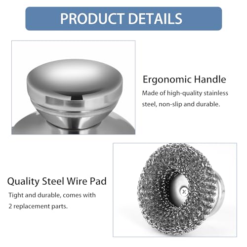 4Pcs Steel Wool Scrubber Set, Stainless Steel Scrubber with Stainless Steel Handle, for Cleaning Dishes, Cast Iron, Stock Pots, Pans, Griddles, Grills - color: Silver