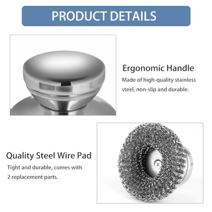 4Pcs Steel Wool Scrubber Set, Stainless Steel Scrubber with Stainless Steel Handle, for Cleaning Dishes, Cast Iron, Stock Pots, Pans, Griddles, Grills - color: Silver