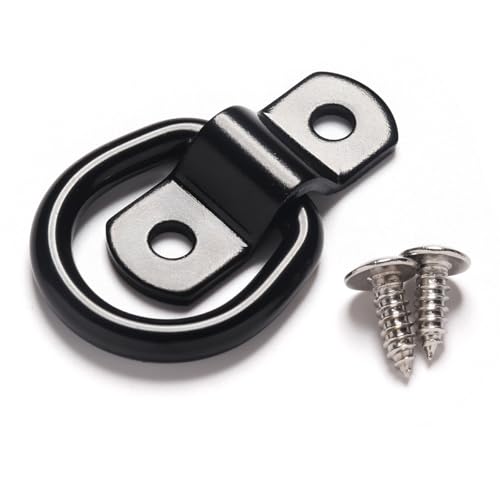 6 Pack D Rings Tie Down Anchors, 7mm Diameter Heavy Duty Steel Trailer Hooks for Truck, Pickup, Camper, Warehouse, Garage, Boat, Cargo Control Mount, 2 Hole D-Ring with Screws, Black