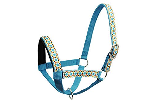 Double Layer Heavy Duty Padded Overlay Printed Nylon Cow Halter - 6 Month Warranty - color: Geometric / Hurricane Blue, size: Medium