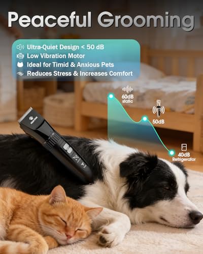 M&M STAR Dog Grooming Kit, Low Noise Dog Clippers, 2-Speed IPX7 Waterproof, Rechargeable Cordless Pet Hair Clippers Trimmer Shaver with LED Display for Dogs and Cats, Black