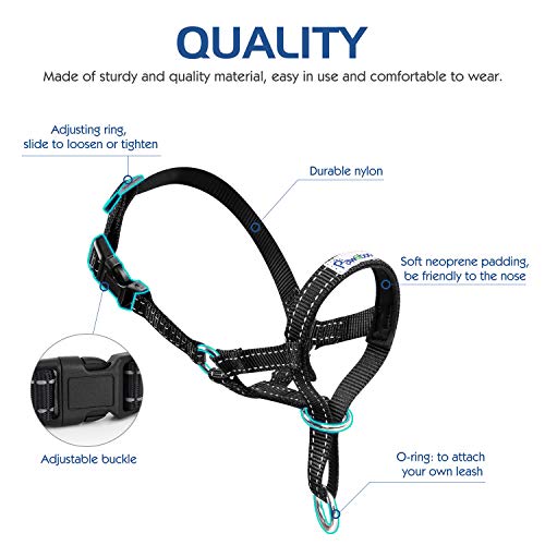 Pawaboo Dog Muzzle, Head Halter Collar for Dog Nylon Reflective Adjustable - color: Black, size: Small