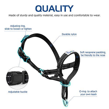 Pawaboo Dog Muzzle, Head Halter Collar for Dog Nylon Reflective Adjustable - color: Black, size: Small