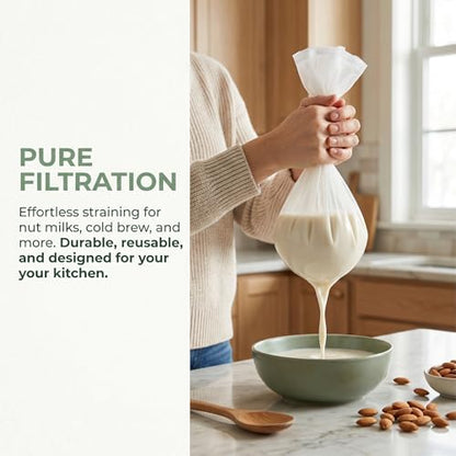 Nut Milk Bags 10 Pack, 2 Sizes Reusable Cheesecloth Strainer Bags, 5 Large 12 x 8 Inch + 5 Small 8 x 6 Inch, 200 Mesh Food Straining Bags for Yogurt, Juice, Coffee, Tea and Tofu