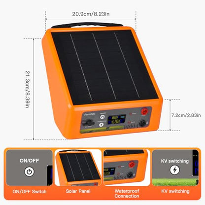 20 Miles Solar Electric Fence Charger, 0.3-2.0J Adjustable Output - color: Orange