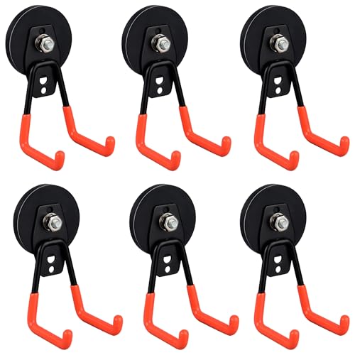 ULIBERMAGNET Heavy Duty Magnetic Garage Hooks,6 Pack Strong Large Magnet Hooks for Power Drill,Garden Tools,Hose,Pegboard,Garage, Workshop,Magnetic Storage Hook for Indoor Outdoor Hanging(Orange) - style: 2.59INCH 6PACK Orange Medium Hooks