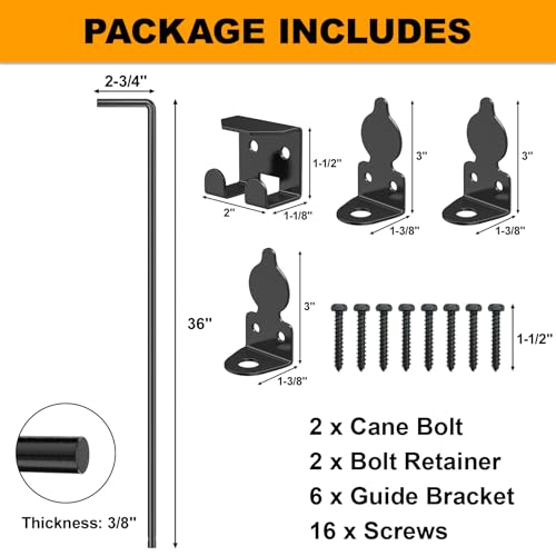 36" Cane Bolt Drop Rod for Gate, Heavy Duty Gate Latch 2 Pack - color: 36"-Black, size: 2 Pack