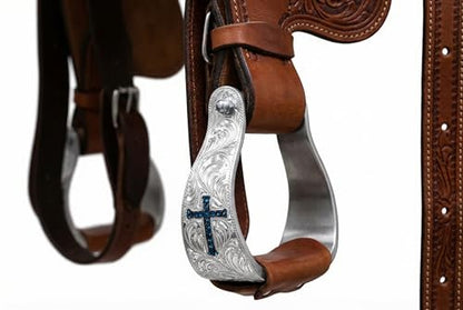 CHALLENGER Horse Horse Saddle Stirrups Western Aluminium Twisted Engraved Rhinestone Cross 51189TR